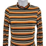 Nordstrom Gaze Retro Ribbed Metallic Striped Ruffle Hem Long Sleeve Fitted Top Shirt Photo 61