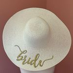 Chic Soul Large floppy bride theme beach or sun hat in white with gold writing. One size Photo 0