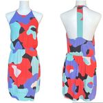 Annie Griffin Halter Neck T Back Faux Wrap Short Dress Purple Aqua Print Size 10 Photo 1