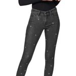 Abercrombie & Fitch Black Floral Embroidered High Rise Skinny Jeans size 4/27 Photo 4