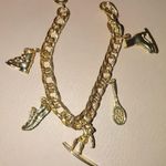 Charm Bracelet Vintage Gold Plated Sports Surfboard Tennis Racket Ice Skate Ski Photo 1