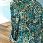 Studio Works NWT! Teal & Lime Paisley Pocket Rolled Sleeve Blouse Size 2X Photo 3