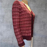 Ann Taylor women’s Textured Knitted Striped V-neck Wedge burgundy Cardigan sz SP Photo 3