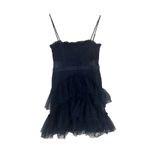 Next/Up Dress Womens 7/8 Navy Blue Ruffle Tiered Y2K Sheer Whimsigoth Balletcore Photo 4