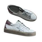 Shu Shop Reba Pink Glitter Sneakers Platform Silver Star Distressed Shoes Sz 8.5 White Photo 0