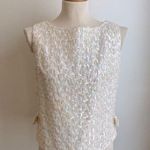 Vintage 1960s White Iridescent Sequin on Lace Sleeveless Top w Bows ILGWU Small Photo 0