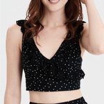 American Eagle  AEO Black White Polka Dot Ruffle Lace Crop Top Size Medium 8904. Photo 0