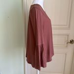 Free People  Parisian Nights Pink Eyelet Bell Sleeve Waffle Knit Top size S Photo 7