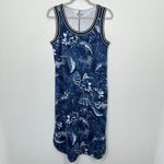 T by Talbots Modal Blend Sleeveless Tropical Leaf Print Midi Dress Navy Blue Size M Photo 1