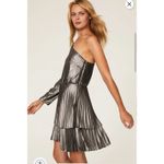 Derek Lam Metallic One Shoulder Pleated Long Sleeve Mini Dress Size‎ 8 EU 44 Silver Photo 2