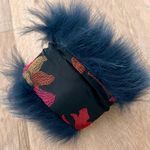 One Pc Real Blue Fox Fur Cuff Arm Warmer Bracelet Gloves Satin Embroidered Liner Photo 1