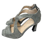 Adrienne Vittadini  Sandals Size 6 Gray Beaded Open Toe‎ High Heel Back Zip Photo 0