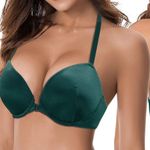 Curve Muse Womens Push Up Add 1 and a Half Cup Underwire Halter Front Close Bras Green Size undefined Photo 1