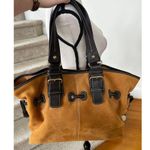 Dooney & Bourke  Mustard Yellow Suede Brown Leather Slouchy Satchel Bag Photo 5