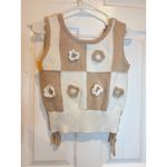Industry Knit Crochet Flower Patchwork Sleeveless Tank‎ Top XS Tan Photo 4