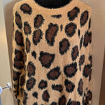 Altar'd State Oversized Cheetah Animal Print Mohair Eyelash Fuzzy Sweater Crew Photo 0