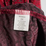 Dress Barn Red Black Burnout Velvet Whimsigoth Scoop Neck Long Sleeve Boho Top 2X Floral Photo 3