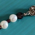 Cultured Freshwater Pearl and Garnet Colored Bead Sterling Silver Clasp Necklace Red Photo 7