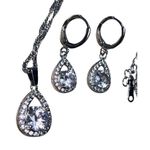 New Sterling Silver Pear Drop Earrings & Matching Necklace Jewelry Designer Set Silver Photo 2