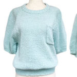 VINTAGE 80s Short Sleeve Crewneck Sweater Pullover Light Green Blue Size Large Photo 0