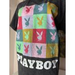 Playboy  Washed Black Multicolor Bunny Logo Grid Vintage Graphic T-Shirt Large Photo 4