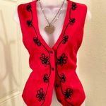 Whimsigoth Grunge Western Whimsygoth Red black floral embroidered fitted vest sleeveless jacket button front Photo 1