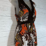 Cato Vintage Y2K 90s Tank Top M Babydoll Empire Waist Ruffle Paisley Orange READ Photo 2
