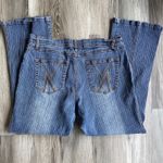 Y2K Lazer Womens Pin‎ Stripe Blue Jeans Flared Double Button Teens Size 22 Vtg Photo 6