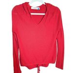 Sparrow Women’s Red Waffle Knit Hooded Henley Long Sleeve shirt Sz S Red Photo 0