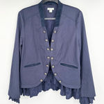 Sundance  Caroline Ruffle Military Velvet Blazer Size Large Navy Photo 0