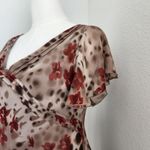 Dress Barn Vintage Brown Red Floral Bias Cut Silk Midi Dress Asymmetrical L Photo 2