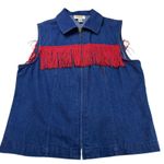 Talbots  Denim Vest Top Womens Small Blue Red‎ Fringe Sleeveless Jean Shirt Photo 0