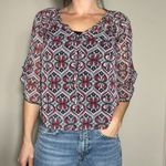 Iz Byer Vintage  Sheer Boho Black Red Blouse Size L Photo 1