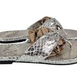 Chico's Sole Metal Silver Metallic Faux Snakeskin Ribbon Thong Flat Sandals Sz 8 Photo 1
