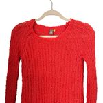 Anthropologie  Knitted & Knotted Womens Sz S Coral Open Knit Crochet Hem Pullover Photo 2
