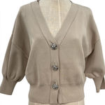 ZARA  Rose Button Cardigan Puff Sleeve Cropped Beige Tan Silver Size Medium Photo 0