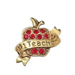 Avon Apple Brooch Gold Tone With Red Rhinestones Gift For Educators #1 Teacher Photo 2