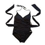 Vince Camuto V-Neck Wrap One-Piece Swimsuit - Black Size 12 Photo 2