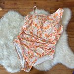 Kona Sol Pastel Pink & Orange Floral Asymmetric One Piece Swimsuit Photo 0