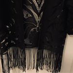 Black Lace Kimono Top 3/4 Sleeve Open Front
Fringe Hem Crochet Knit Size L Photo 2