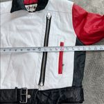 CHIA Colorblock Leather Moto Jacket Red White Black Belted Quilted Size M Size M Photo 10