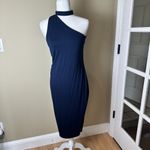 BAILEY 44 One Shoulder Neck Detail Navy Sheath Dress Size Medium Knit Photo 1