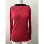 Babette Ballinger Sweater Size M Gothic Red Black Trim Button Front Ribbed Knit Size M Photo 2