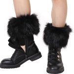 Capelli New York Black Faux Fur Boot Ankle Cuffs Warmers w/ Pom Poms Photo 0