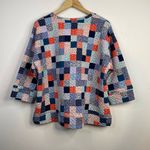 Lands' End Quilted Patchwork 3/4 Sleeve sweatshirt Top Blue Floral womens 1X Photo 4