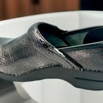 Dansko Black Leather Metallic Embossed Work Clogs Photo 2