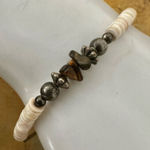 Puka shell tigers eye silver tone surfer bracelet Photo 0