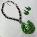 Boho Southwestern Green Horseshoe Pendant Necklace and Earrings Set Cowgirl Photo 1
