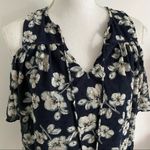 Anthropologie Moon River • Navy Blue Floral Blouse Cold Shoulder Swiss Dot  Photo 3