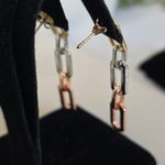 Boutique Tricolor Gold Paperclip Chain Link Drop Dangle Earringd Photo 4